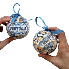 Christmas Tree Ball with Portuguese Tile Pattern, Portuguese Sardines, Barcelos Rooster and Portuguese Guitar