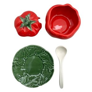 Tomato Sugar or Jam Pot - Bordallo Pinheiro Inspired Portuguese Ceramic - Gift from Portugal