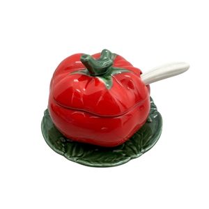 Tomato Sugar or Jam Pot - Bordallo Pinheiro Inspired Portuguese Ceramic - Gift from Portugal