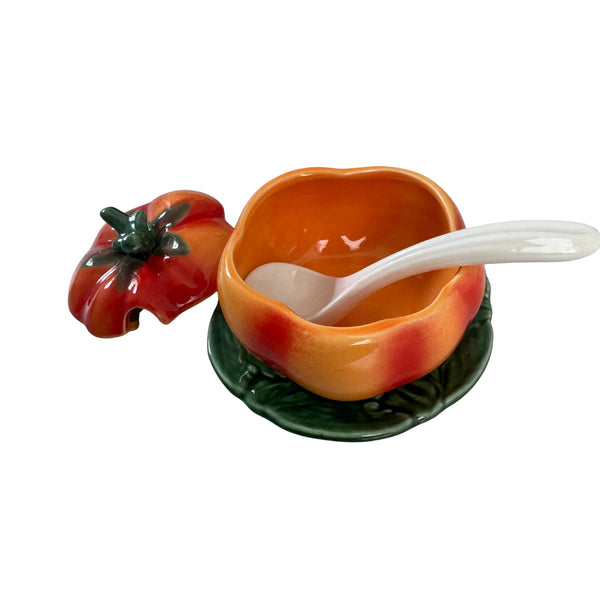 Tomato Sugar or Jam Pot - Bordallo Pinheiro Inspired Portuguese Ceramic - Gift from Portugal