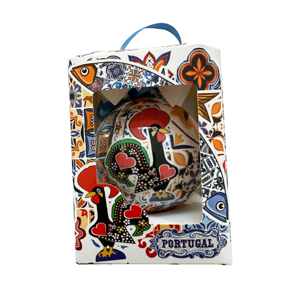 Christmas Tree Ball with Portuguese Tile Pattern, Portuguese Sardines, Barcelos Rooster and Portuguese Guitar