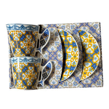 Portuguese Tile Coffee Cup Set - 2 Ceramic Cups & Saucers with Iconic Handles - Guitar, Sardine, Viana Heart