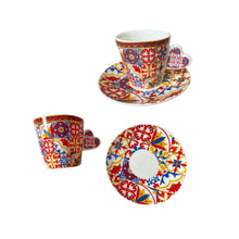 Portuguese Tile Coffee Cup Set - 2 Ceramic Cups & Saucers with Iconic Handles - Guitar, Sardine, Viana Heart
