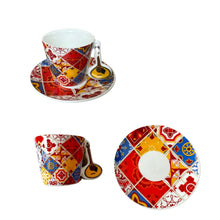 Portuguese Tile Coffee Cup Set - 2 Ceramic Cups & Saucers with Iconic Handles - Guitar, Sardine, Viana Heart
