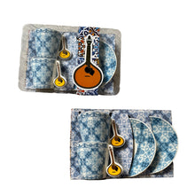 Portuguese Tile Coffee Cup Set - 2 Ceramic Cups & Saucers with Iconic Handles - Guitar, Sardine, Viana Heart