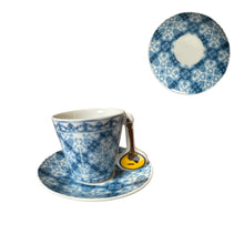 Portuguese Tile Coffee Cup Set - 2 Ceramic Cups & Saucers with Iconic Handles - Guitar, Sardine, Viana Heart
