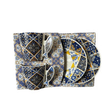 Portuguese Tile Coffee Cup Set - 2 Ceramic Cups & Saucers with Iconic Handles - Guitar, Sardine, Viana Heart