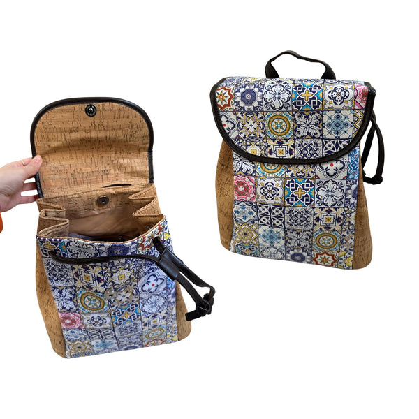 Cork Backpack with Traditional Portuguese Tile Pattern - Stylish Gift for Portugal Lovers