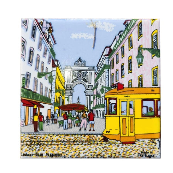 Portuguese Tile with Monuments, Lisbon Streets, and Tram – Traditional Portuguese Art Wall Decoration
