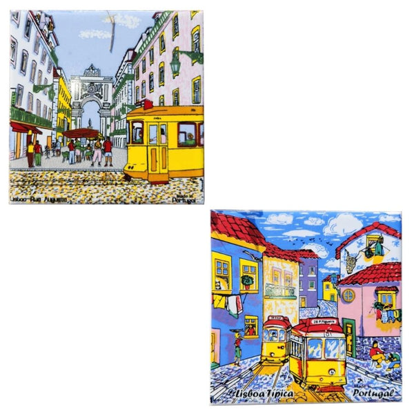 Portuguese Tile with Monuments, Lisbon Streets, and Tram – Traditional Portuguese Art Wall Decoration